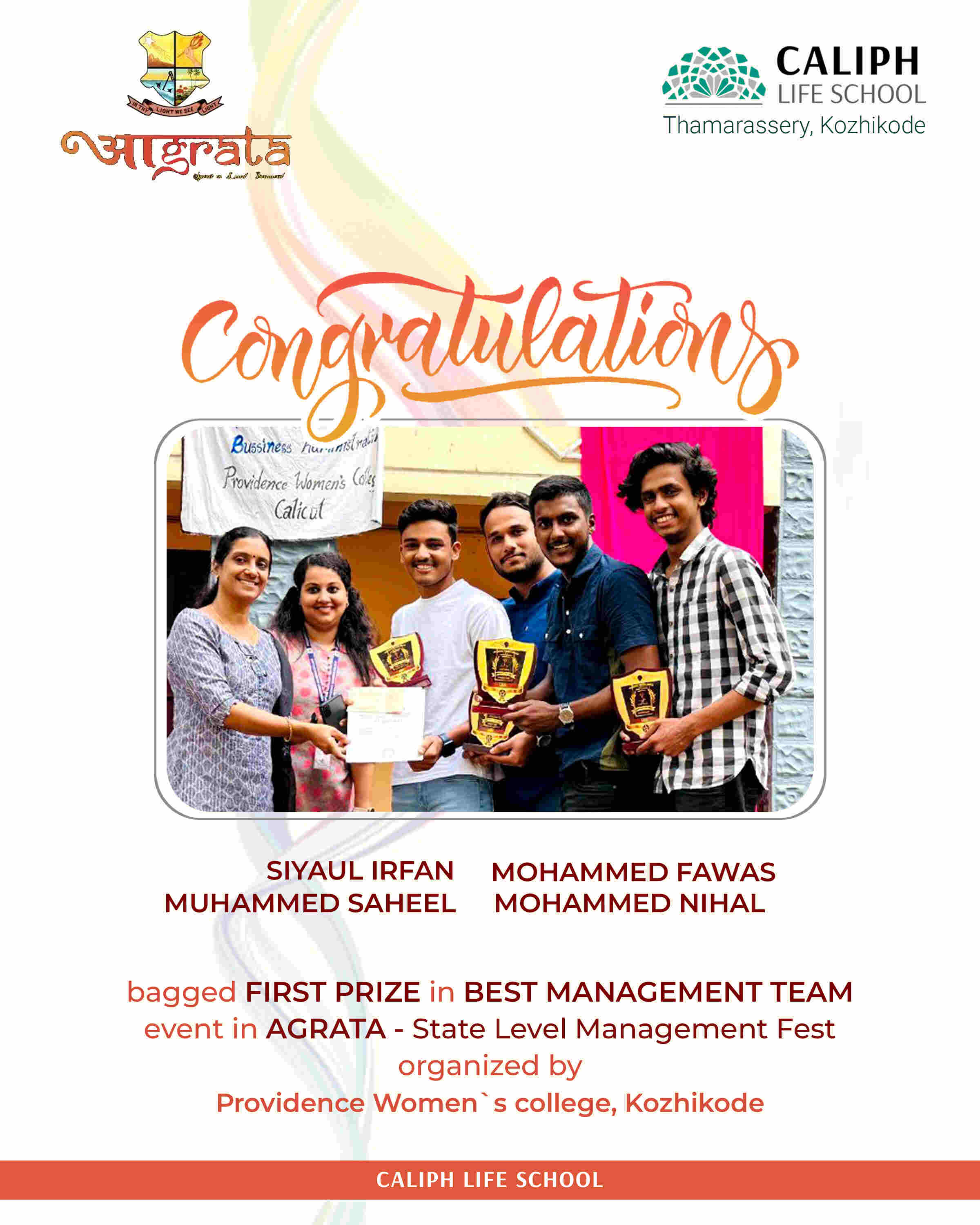 WINNERS OF BEST MANAGEMENT TEAM, AGRATA MANAGEMENT FEST